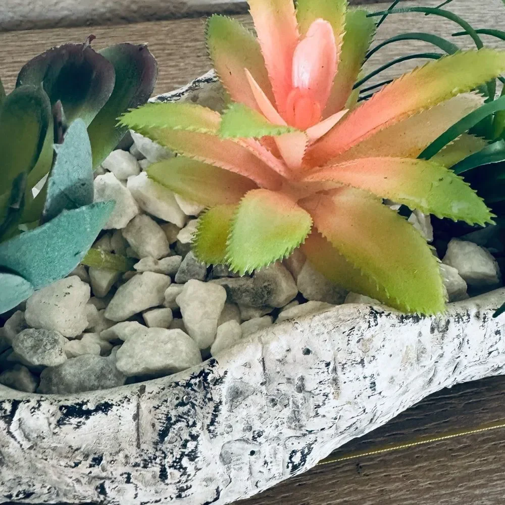 Succulent Stone Log Planter Floral Plant Arrangement